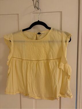 H&M Soft Yellow Ruffle Sleeve Pintuck Blouse